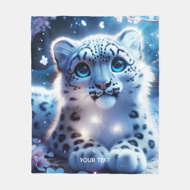 Fantasy Cute Baby Snow Leopard Fleece Blanket (Front)