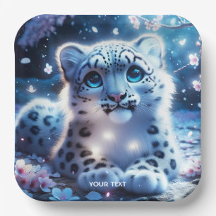 Fantasy Cute Baby Snow Leopard Paper Plate