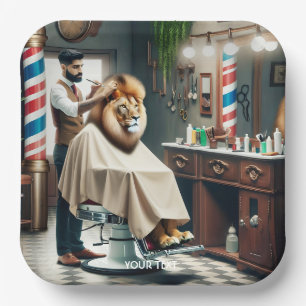 Fantasy Cute Barber Lion Haircut Paper Plate