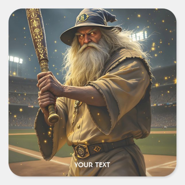 Fantasy Cute Baseball Wizard Bat Square Sticker (Front)