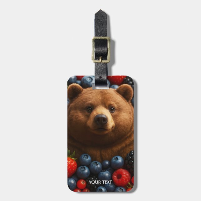 Fantasy Cute Bear With Berries Luggage Tag (Front Vertical)