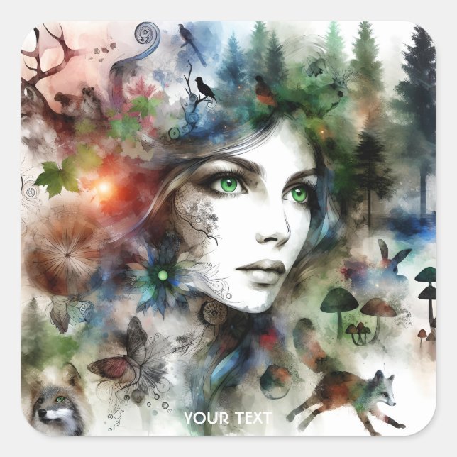 Fantasy Cute Beautiful Forest Creature Square Sticker (Front)