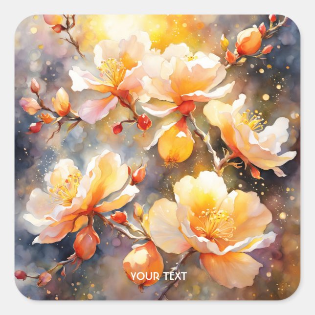 Fantasy Cute Beautiful Yellow Blossom Square Sticker (Front)