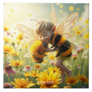 Fantasy Cute Bee Flowers Kiss Tile