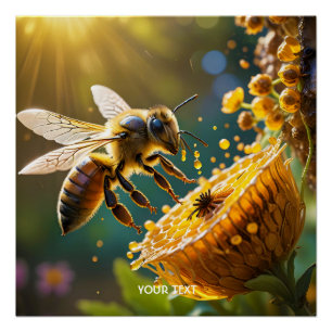 Fantasy Cute Bee Flowers Sun Poster