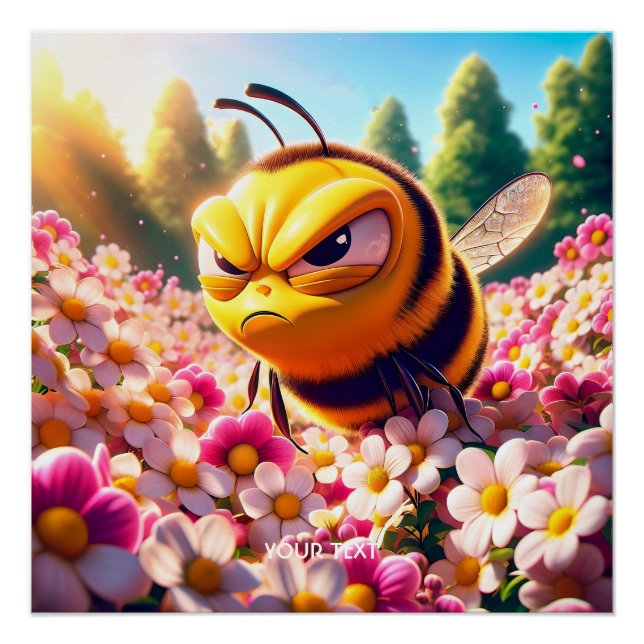 Fantasy Cute Bee Flowers Sun Poster (Front)