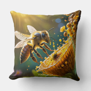 Fantasy Cute Bee Flowers Sun Throw Pillow