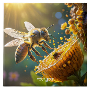 Fantasy Cute Bee Flowers Sun Tile
