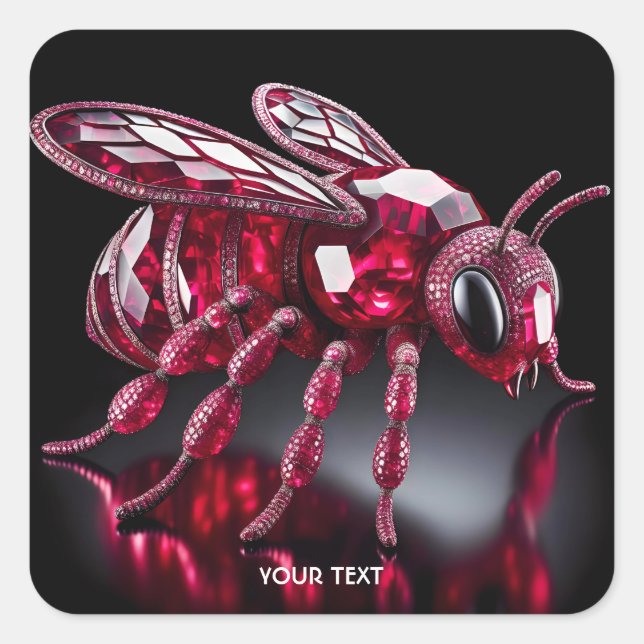 Fantasy Cute Bee Ruby Diamonds Square Sticker (Front)