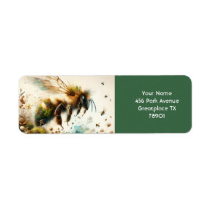 Fantasy Cute Bee Watercolor Flowers