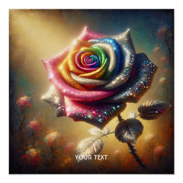 Fantasy Cute Bejeweled Rainbow Rose Poster (Front)