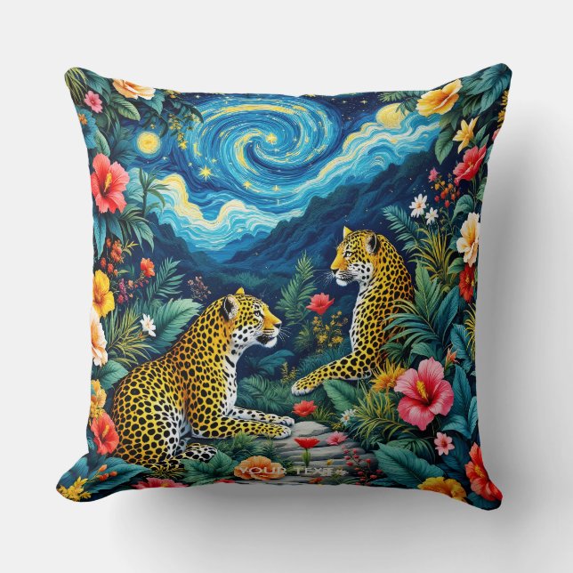 Fantasy Cute Big Cats Flowers Throw Pillow (Front)