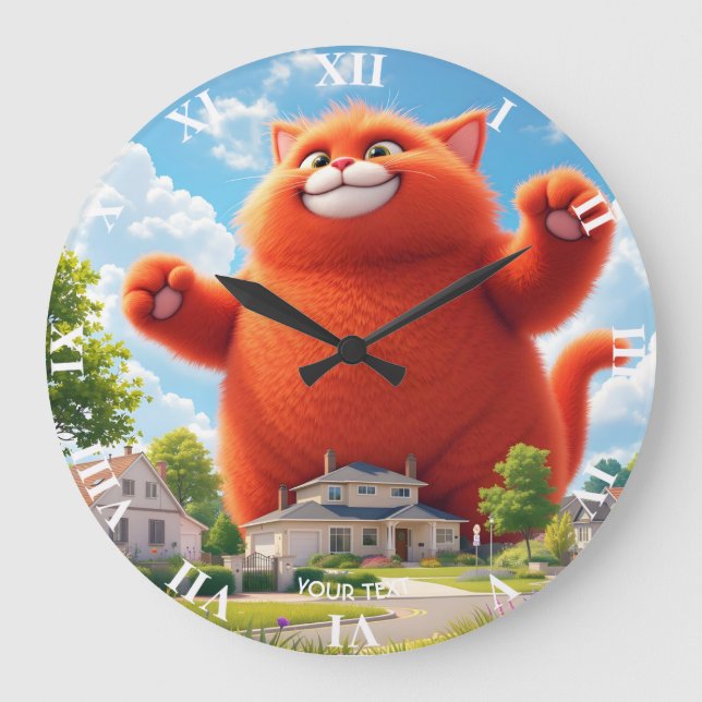Fantasy Cute Big Orange Cat Large Clock (Front)