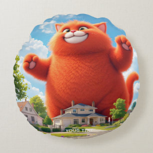 Fantasy Cute Big Orange Cat Round Pillow