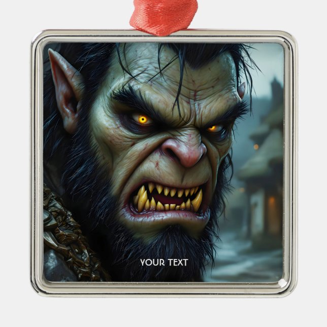 Fantasy Cute Big Strong Warrior Metal Ornament (Front)