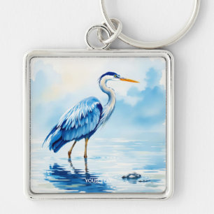 Fantasy Cute Bird Blue Watercolor Keychain