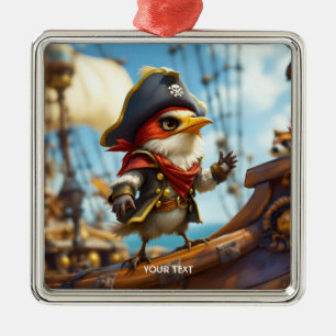Fantasy Cute Bird Captain Pirate Metal Ornament