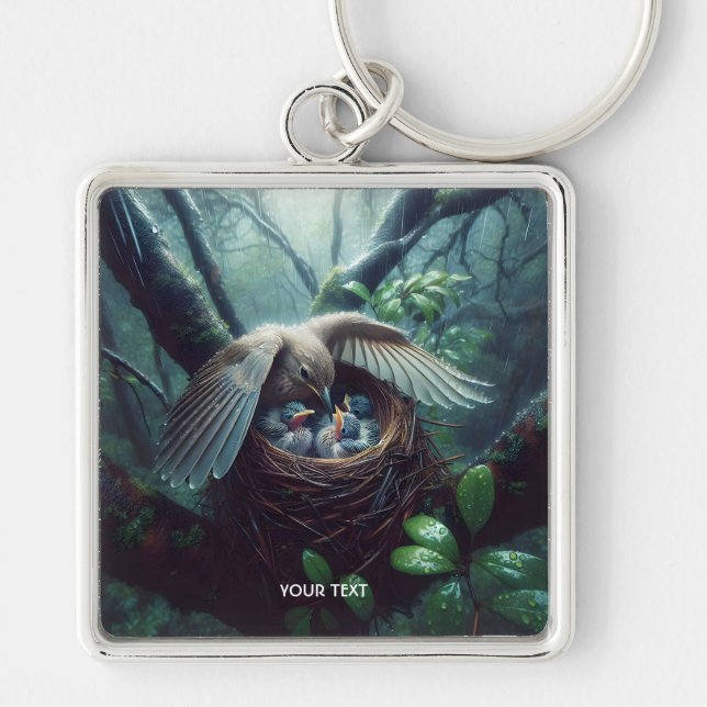 Fantasy Cute Bird Nest Rain Keychain (Front)