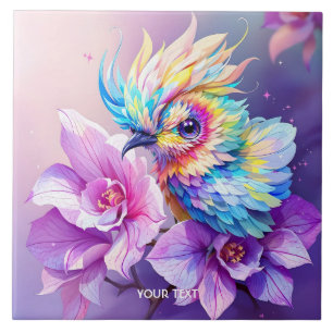 Fantasy Cute Bird Pink Orchid Tile