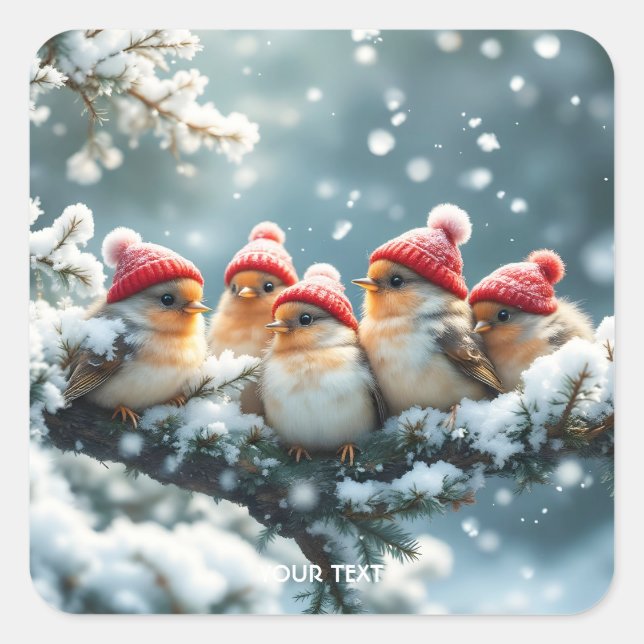 Fantasy Cute  Birds Hat Snow Square Sticker (Front)