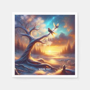 Fantasy Cute Birds Sunset Tree Napkin