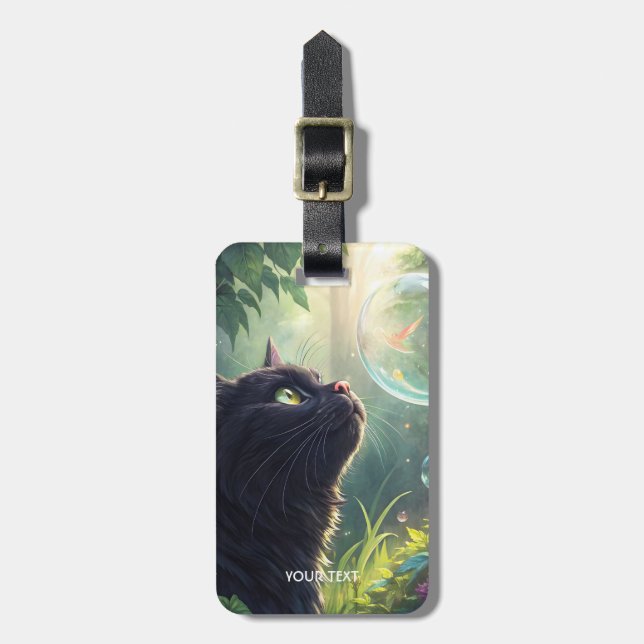 Fantasy Cute Black Cat Forest Luggage Tag (Front Vertical)