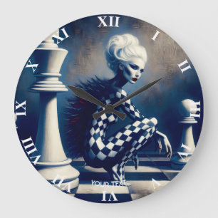 Fantasy Cute Black White Lady Large Clock