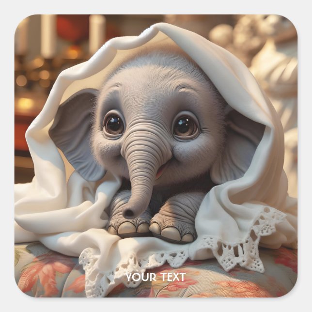 Fantasy Cute Blanket Baby Elephant Square Sticker (Front)