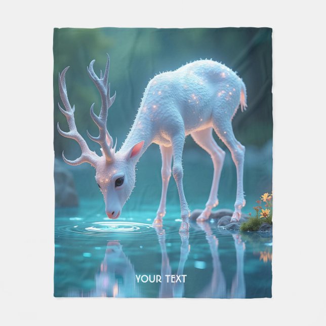 Fantasy Cute Blue Baby Deer Fleece Blanket (Front)