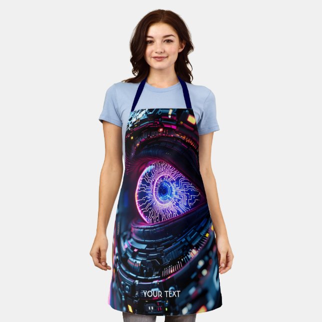 Fantasy Cute Blue Cyber Eye Apron (Worn)