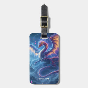 Fantasy Cute Blue Dragon City Luggage Tag