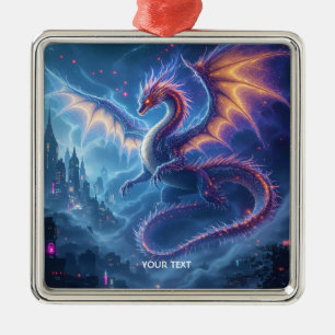 Fantasy Cute Blue Dragon City Metal Ornament