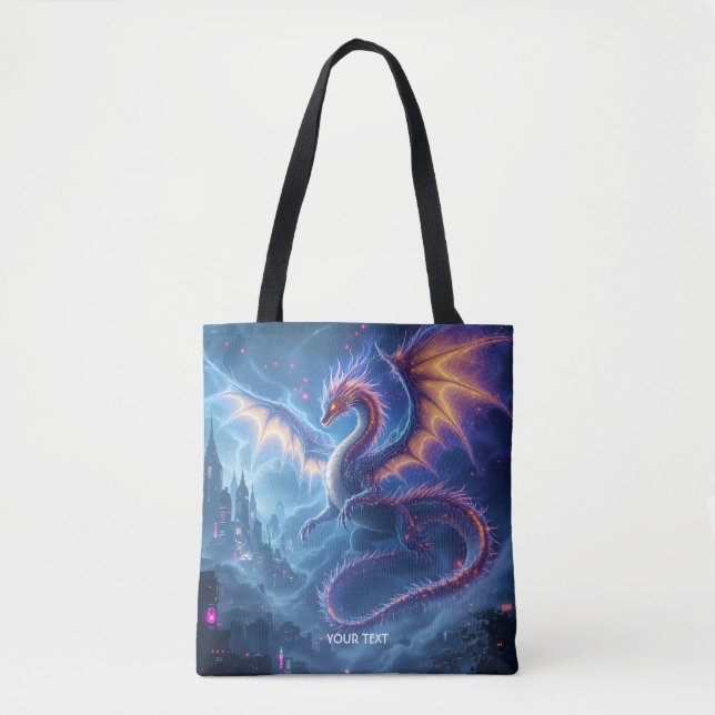 Fantasy Cute Blue Dragon City Tote Bag (Front)