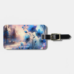 Fantasy Cute Blue Flowers City Luggage Tag