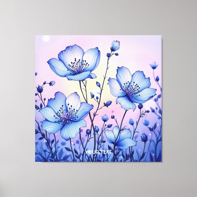Fantasy Cute  Blue Flowers Field Canvas Print (Front)