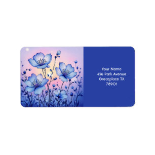 Fantasy Cute Blue Flowers Field Label