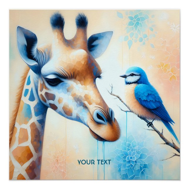 Fantasy Cute Blue Giraffe Bird Poster (Front)