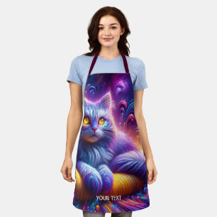 Fantasy Cute Blue Purple Cat Apron