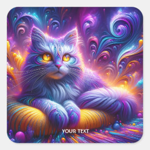 Fantasy Cute Blue Purple Cat Square Sticker
