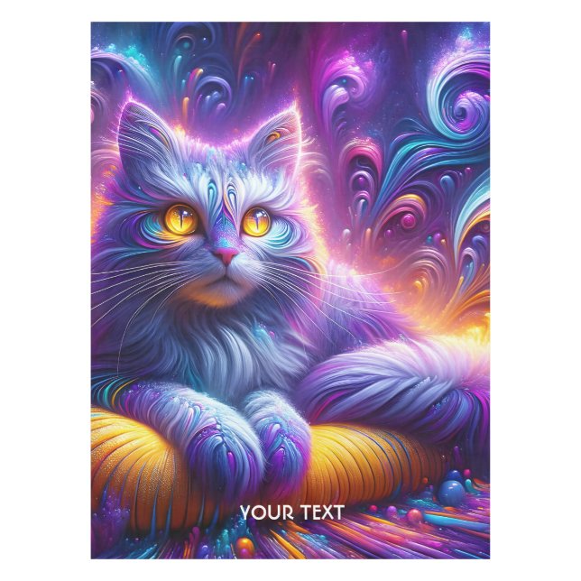 Fantasy Cute Blue Purple Cat Tablecloth (Front)