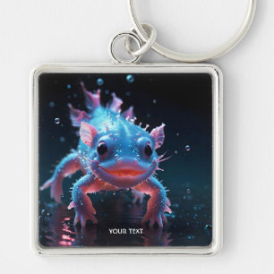 Fantasy Cute Blue Smiling Axolotl Keychain