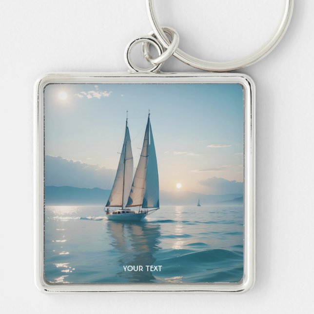 Fantasy Cute Boat Sea Sun Keychain (Front)