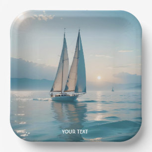 Fantasy Cute Boat Sea Sun Paper Plate