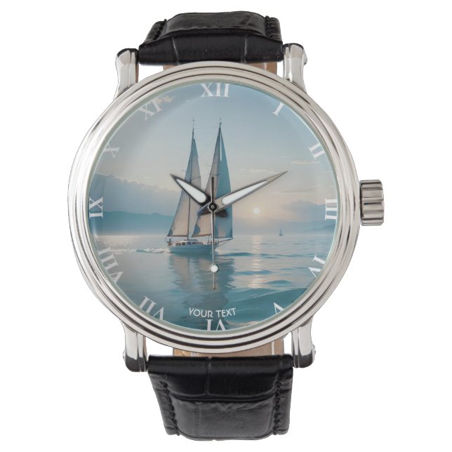 Fantasy Cute Boat Sea Sun Watch (Front)