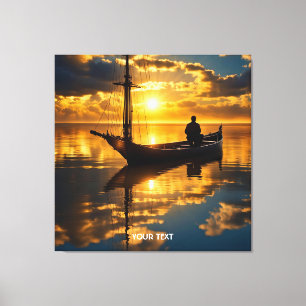 Fantasy Cute Boat Sunset Sea Canvas Print