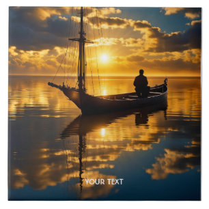 Fantasy Cute Boat Sunset Sea Tile