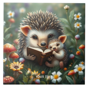 Fantasy Cute Book Mushrooms Flowers Tile