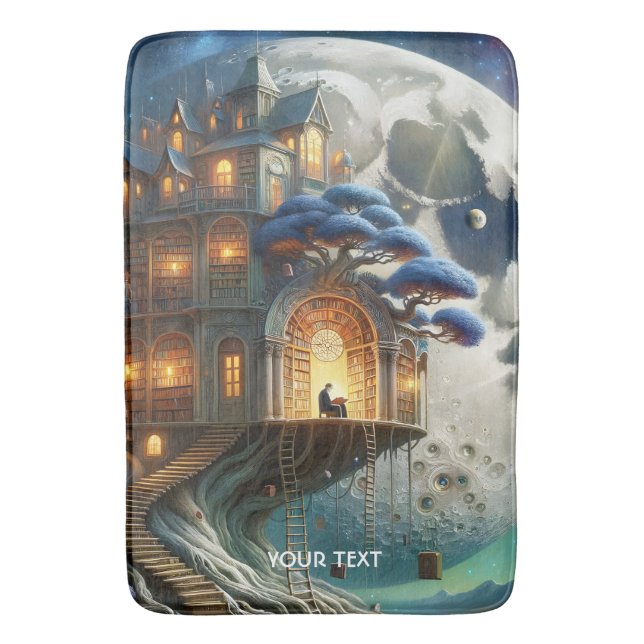 Fantasy Cute Boy Moon Library Bath Mat (Front Vertical)