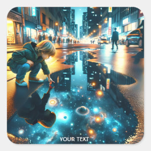 Fantasy Cute Boy Street Universe Square Sticker