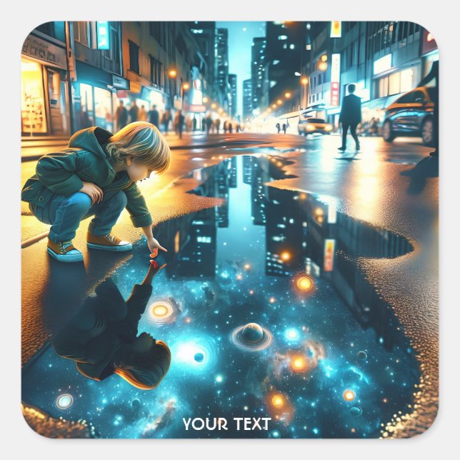 Fantasy Cute Boy Street Universe Square Sticker (Front)